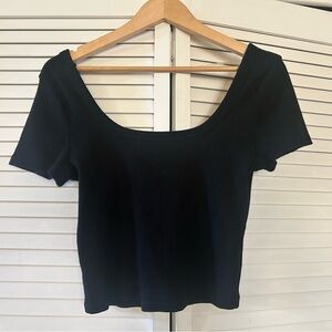 Universal Thread Black Ribbed Scoop Neck Scoop Back Short Sleeve Crop Top